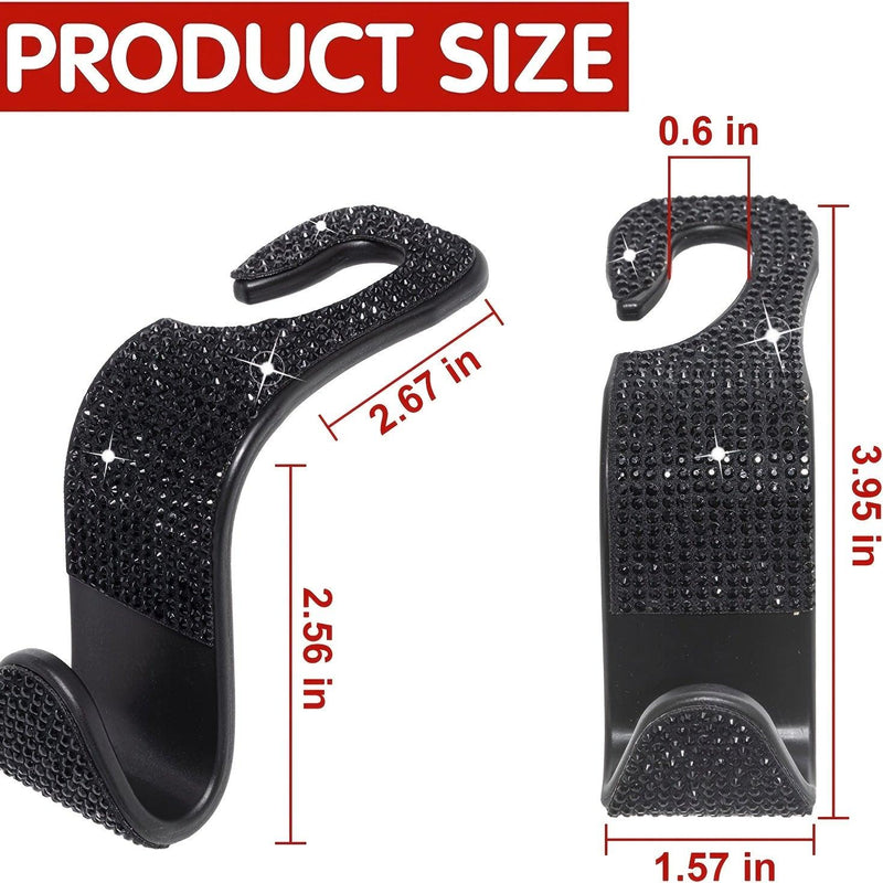 4pcs Crystal Bling Rhinestone Car Back Seat Headrest Hooks Car Purse Bag Holder, Bling Car Interior Accessories For Women And Men