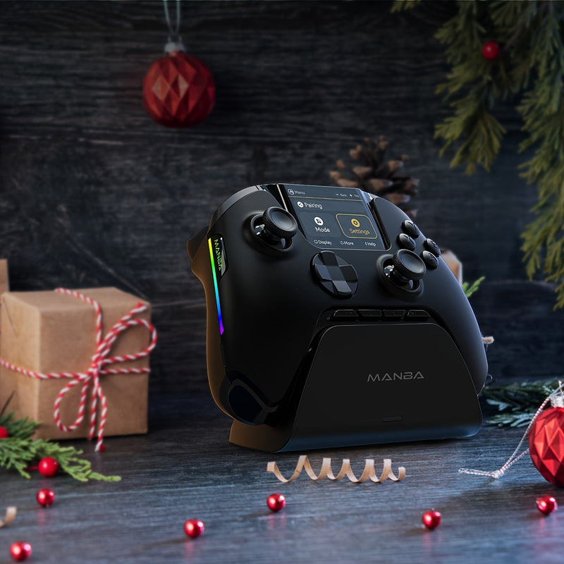 (No Drift)Interactive Screen Wireless Gaming Controller for PC/Switch/iOS/Android/Steam Deck, Hall Effect Stick & Trigger, RGB Lighting, Remappable Buttons, 1800mAh with Charging Dock-V2 (Black). Notice Not Compatible with Xbox,PS5 NOW