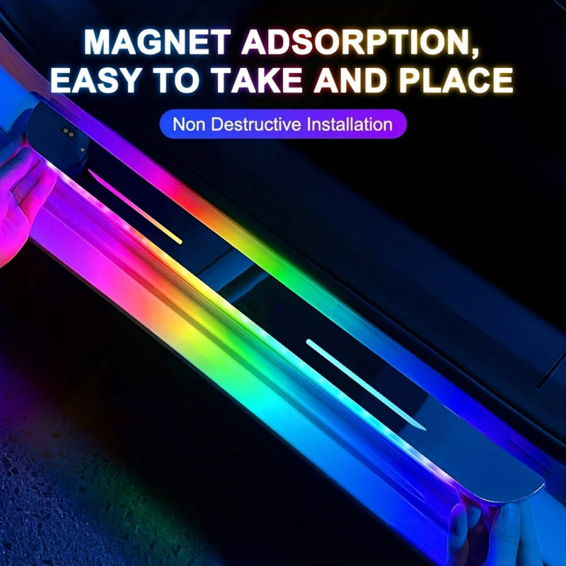 4pcs/set Wiring Free LED Car Door Sill Lights - RGB Car Pedal Pathway Light with USB Wireless Neon Welcome Courtesy Decorative Lights