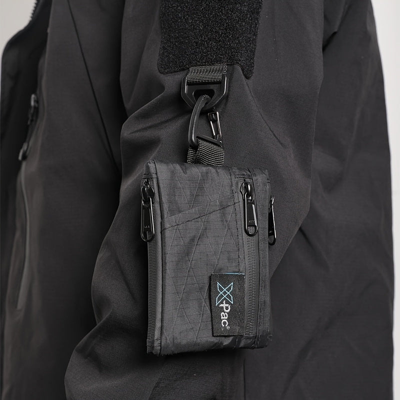 EDC 5-Pocket X-PAC Wallet - Compact Black Quilted Fabric Organizer with YKK Zipper, Keychain, Coin Pouch & Card Slots for Keys, Coins, Bills - Minimalist Men'S Wallet