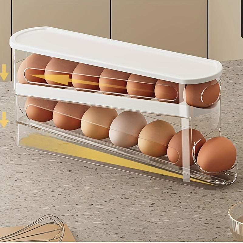 Double-Layer Rolling Egg Storage Box – Durable Space-Saving Fridge Organizer for Neat Egg Access and Easy Clean Kitchen Organization