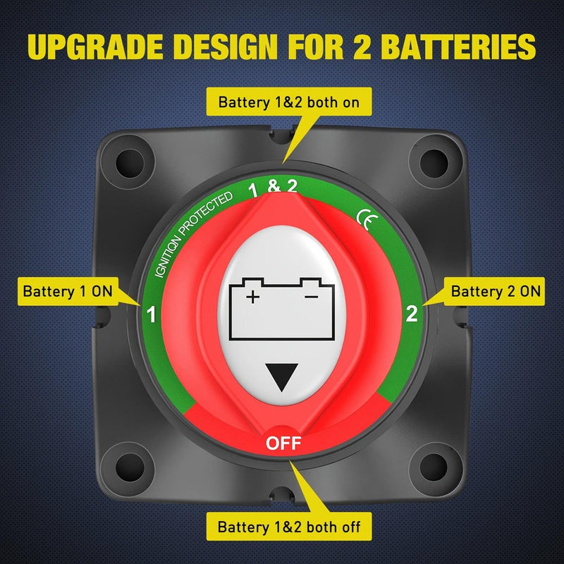 1-2-Both-Off Battery Switch, 12V-48V Battery Disconnect Master Cutoff Switch For Marine Boat Car RV ATV UTV Vehicle, 2 Years Warranty