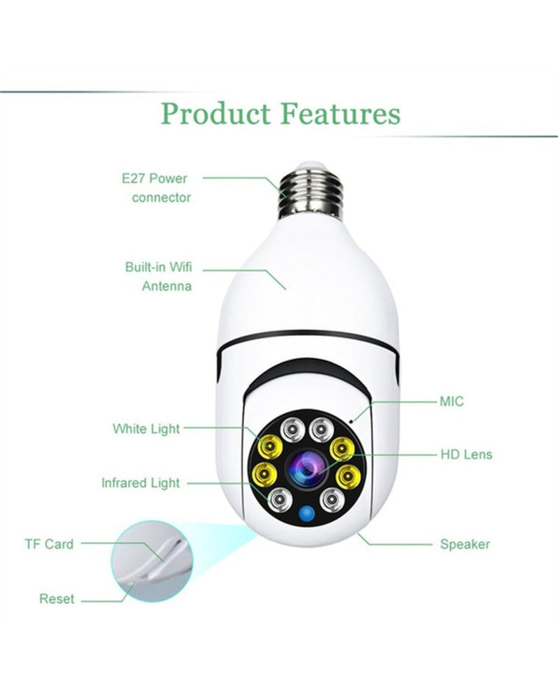 Wireless Wifi Light Bulb Camera Security Camera Premium, 360 Degree DigiEye Bulb Cam