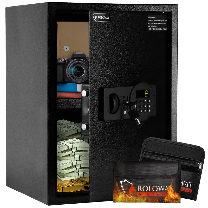 Large Digital Fireproof Safe – Steel Security Box with 2 Fire & Water Bags, Wall Mount, Ideal for Office & Home Valuables