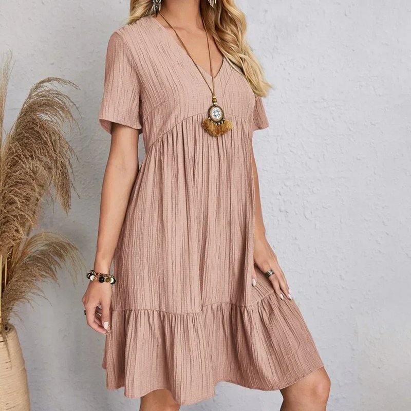 Plus Size Belted V-Neck Short Sleeve Summer Dress – European Casual Short Sleeve Elegant Maxi for Stylish Curvy Women