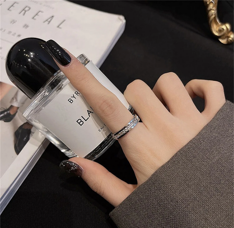 Romantic Double Row Rose Gold Couple Ring - Sparkling Zircon Stainless Steel Engagement Jewelry