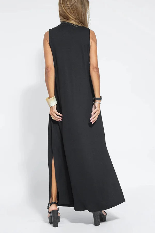 Chic V-Neck Dress & Cardigan Set – Sleeveless Long Vest Dress with Fall-Ready Casual Layered Elegance
