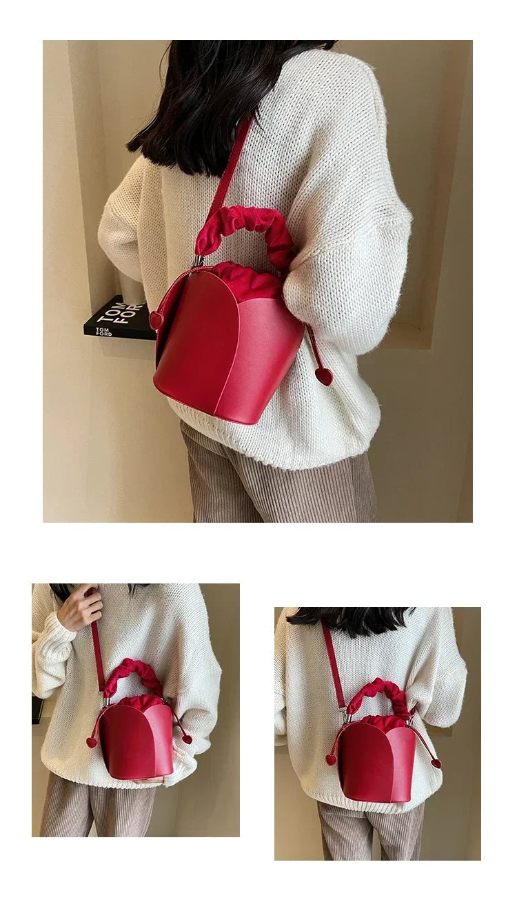 High-End Pleated PU Bucket Handbag – Must-Have Solid Color Statement Bag for Every Modern and Stylish Woman