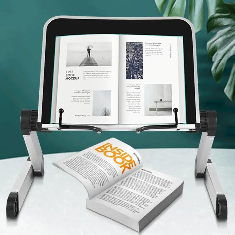 Adjustable Desk Book Stand – 360° Foldable Reading Holder with Clips for Study, Cookbooks, & Desk Organization