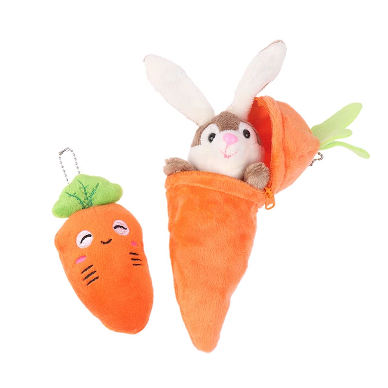 Adorable Bunny in Carrot Plush Keychain – Cute Anime-Inspired Stuffed Doll Gift