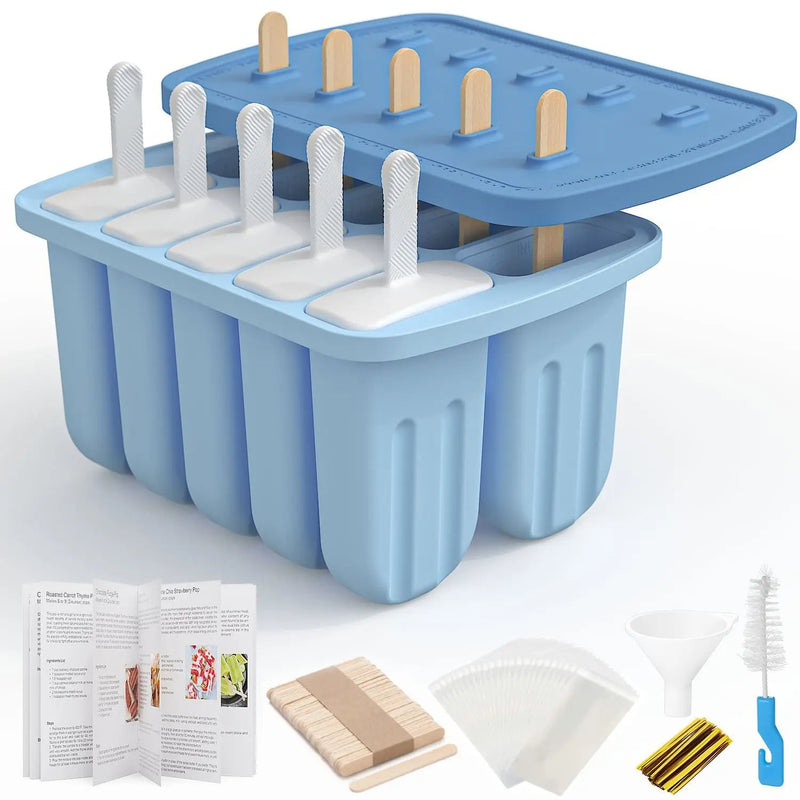 Summer Silicone Popsicle Molds with Wooden Sticks – DIY Ice Cream Kitchen Tool for Kids' Cool Snacks