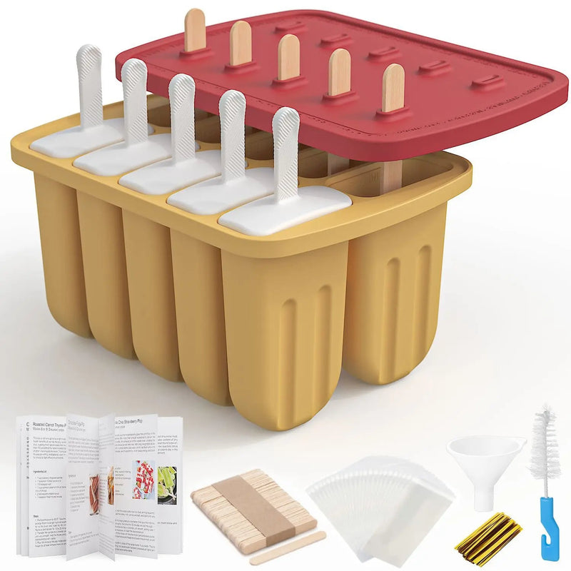 Summer Silicone Popsicle Molds with Wooden Sticks – DIY Ice Cream Kitchen Tool for Kids' Cool Snacks