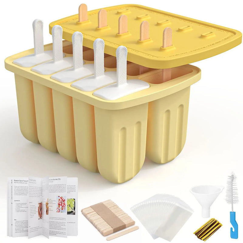 Summer Silicone Popsicle Molds with Wooden Sticks – DIY Ice Cream Kitchen Tool for Kids' Cool Snacks