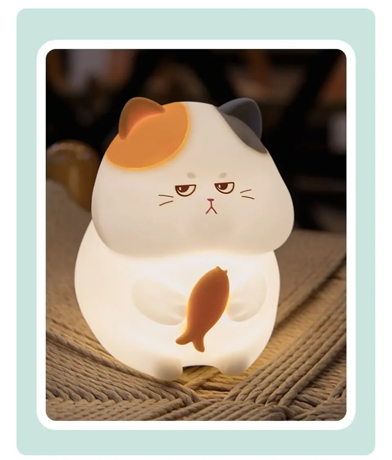 Gluttonous Cat Night Light – Soft Silicone Touch Lamp with Rechargeable Fun & Timer