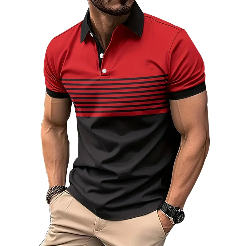 Men’s Summer Striped Polo Shirt - Casual Sporty Button Lapel Tee for Fresh Everyday Style