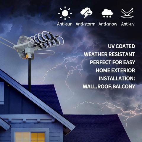 250 Miles HD TV Digital Antenna 360° Rotating, Outdoor Amplified HDTV Antenna, Motorized Rotation