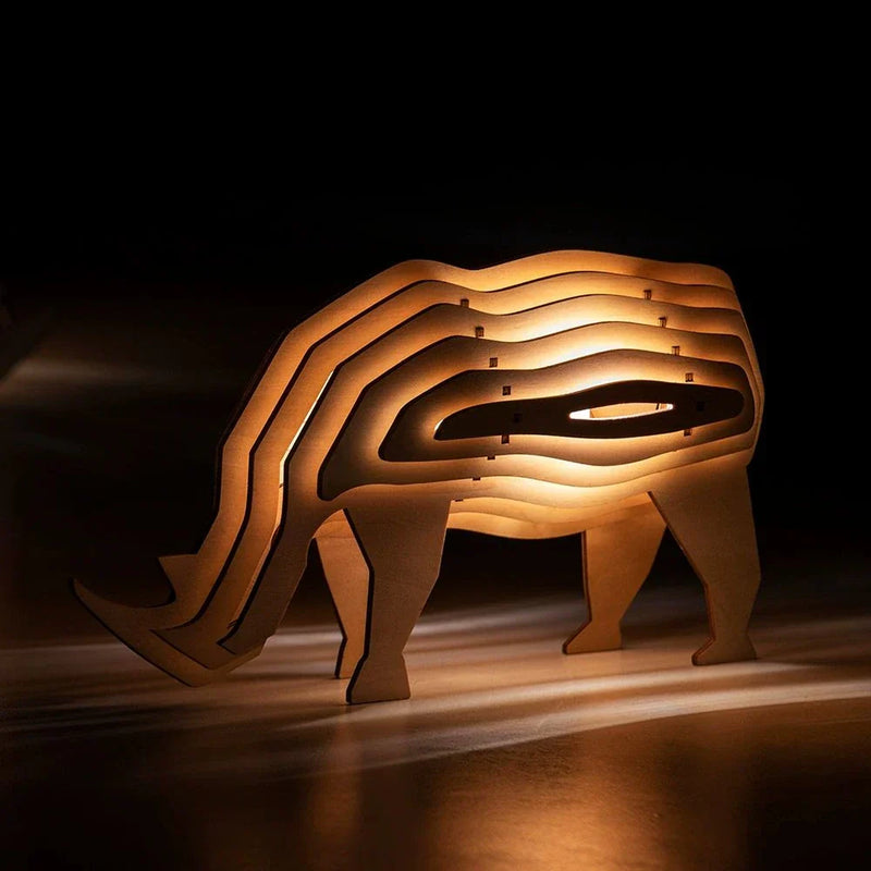 Wooden 3D Animal Lamp – Interactive DIY Night Light