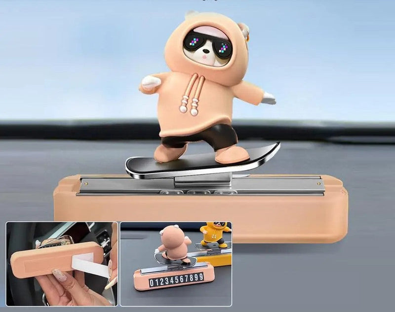 Cute Bear Skateboard Car Ornament – Parking Number Plate with Magnetic Fun Design