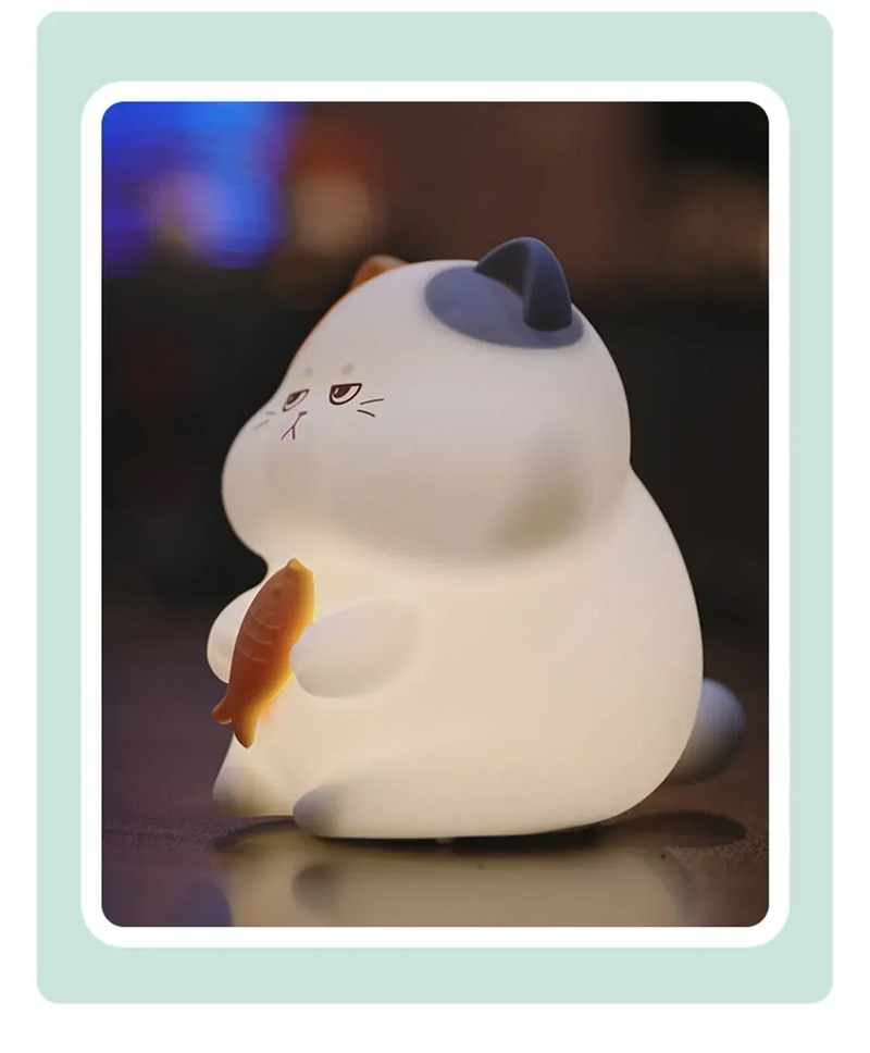 Gluttonous Cat Night Light – Soft Silicone Touch Lamp with Rechargeable Fun & Timer