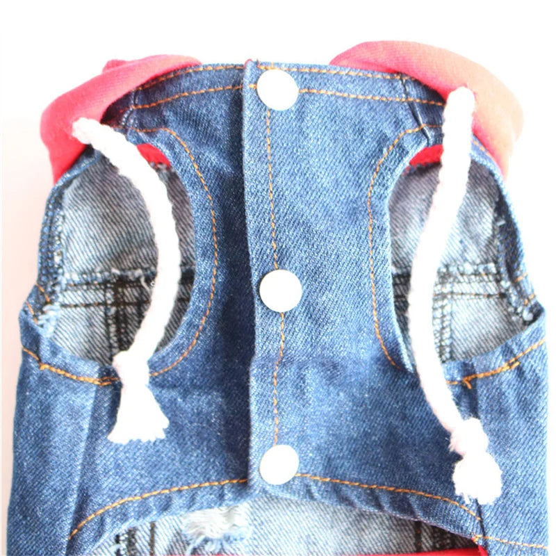 Denim Dog Jacket with Hoodie – Stylish Blue Jeans Coat for Small to Medium Pups