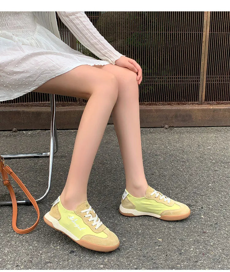 Women’s Round Toe White Court Sneakers - Lightweight Outdoor Leather Skate Shoes for Casual Spring or Summer Style