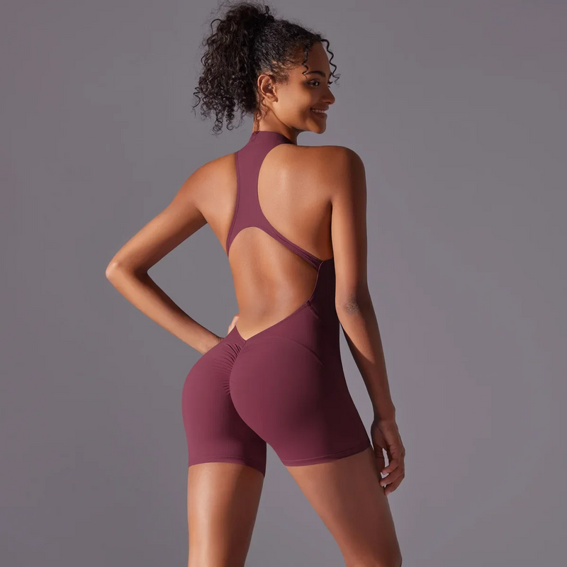 Seamless Yoga Jumpsuit – Sculpting One-Piece Fitness Wear with Hip-Lifting, Beauty Back Design, and a Barely-There Nude Feel Fit