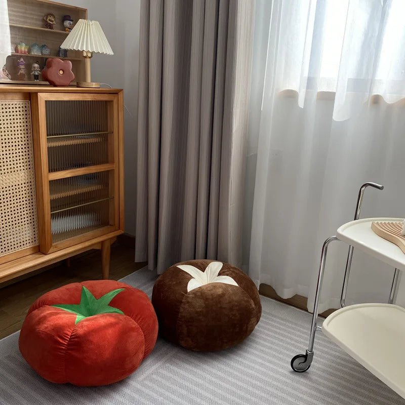 Tomato-Shaped Cushion – Thickened Round Pillow for Window Seat or Bedroom with a Fun Vegetable Design