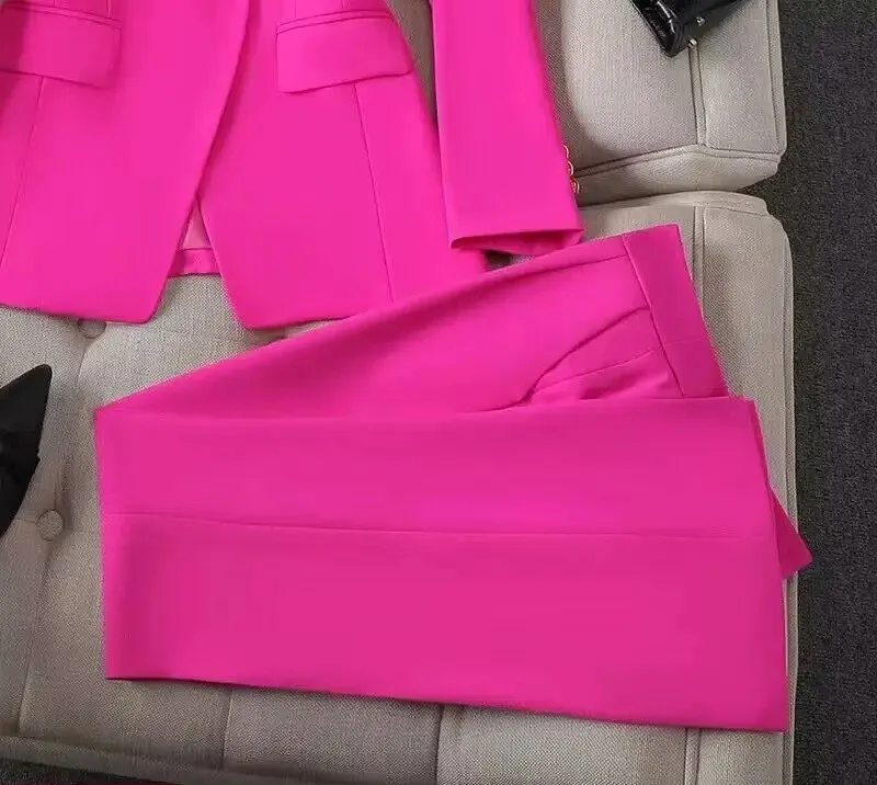 White Women's Double Breasted Business Suit – Western-Style Long Trousers Set for High-End Work Occasions