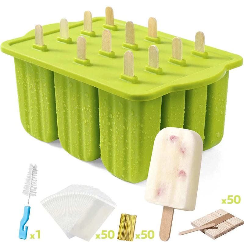 Summer Silicone Popsicle Molds with Wooden Sticks – DIY Ice Cream Kitchen Tool for Kids' Cool Snacks