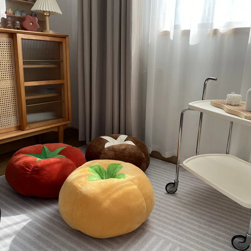 Tomato-Shaped Cushion – Thickened Round Pillow for Window Seat or Bedroom with a Fun Vegetable Design