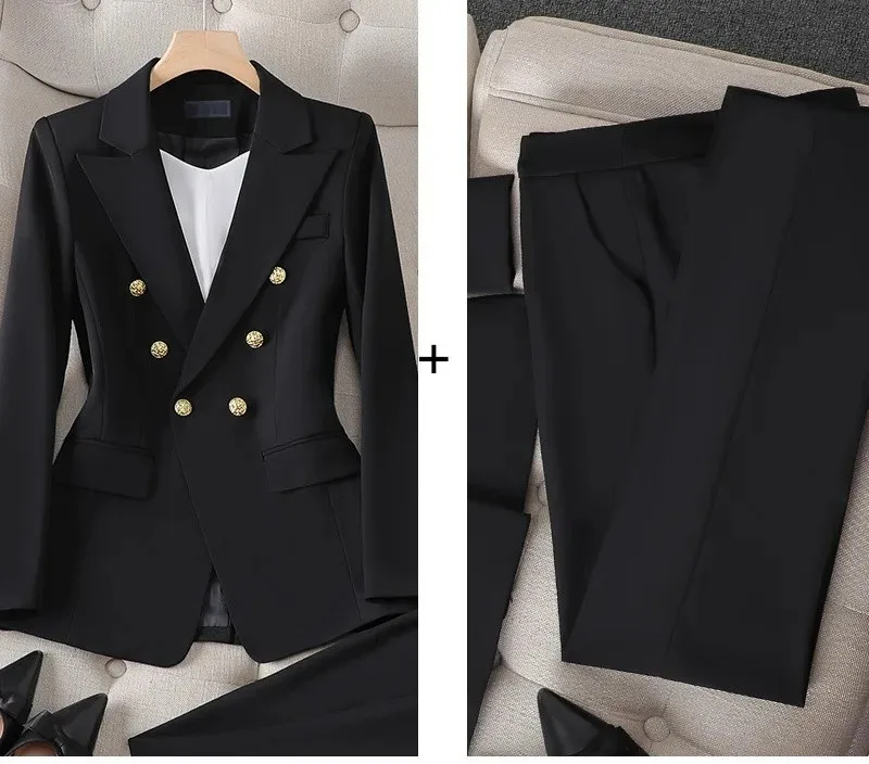 White Women's Double Breasted Business Suit – Western-Style Long Trousers Set for High-End Work Occasions