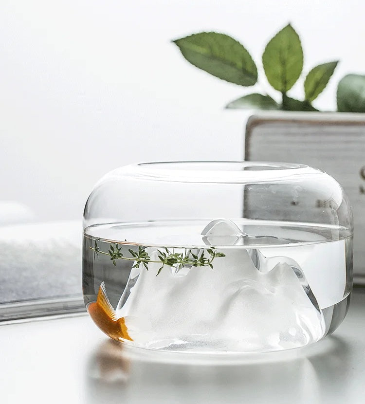 Snow Mountain Aquarium Lamp – Mini Fish Tank Light with Thick Glass Terrarium for Serene Aquatic Decor & Ambient Pet Display