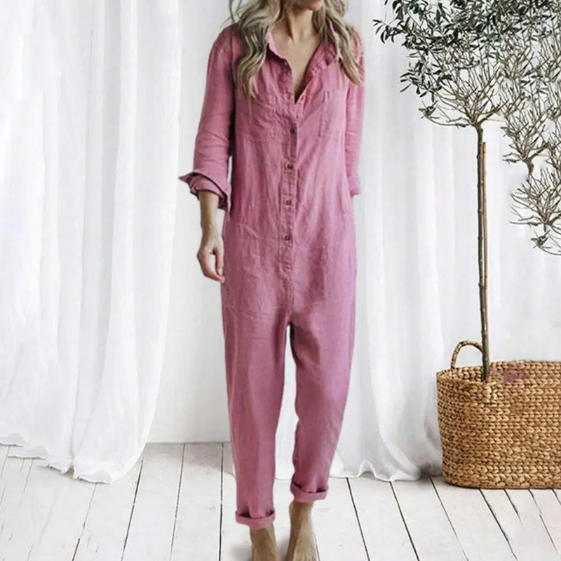 Work Overalls Jumpsuit – Long Sleeve Lapel Collar Cargo Pants for a Fashion-Forward Look