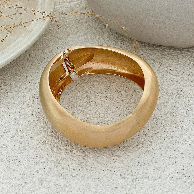 Chunky Water Drop Bangle - Bold Gold Open Cuff with Irregular Wave Design