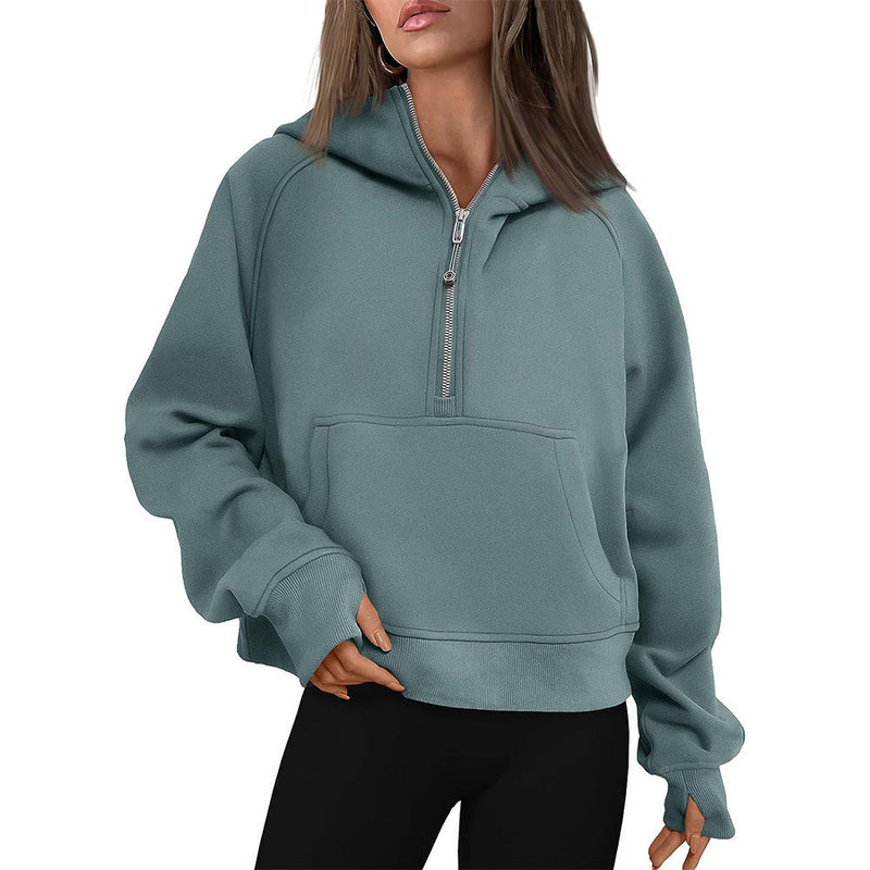 Half-Zip Fleece Hoodie Sweatshirt – Stylish Fall/Winter Pullover for Women’s Cozy Outfits and Streetwear Layers