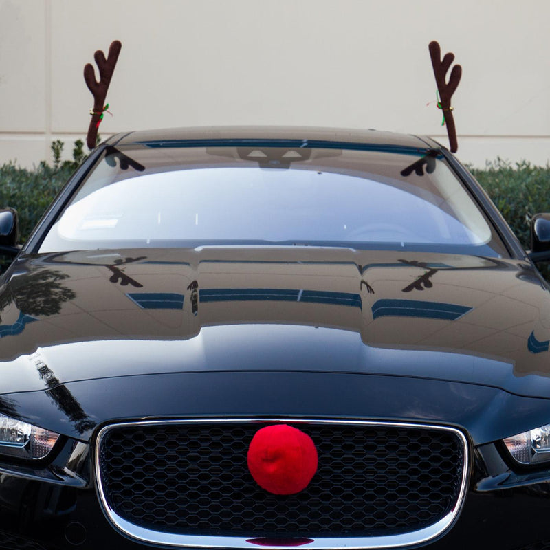 Kinglyday Car Reindeer Antlers Rudolph Red Nose Universal Fit Christmas Holiday