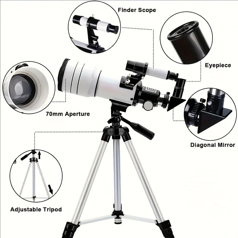 The F30070 professional astronomical telescope features high magnification and high definition. It is suitable for deep space exploration, lunar observation, stargazing and bird watching.