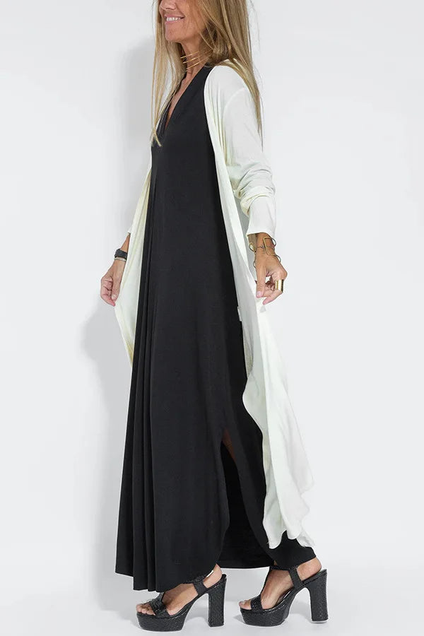 Chic V-Neck Dress & Cardigan Set – Sleeveless Long Vest Dress with Fall-Ready Casual Layered Elegance
