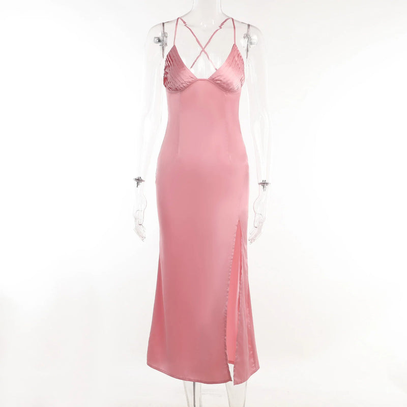 Backless Spaghetti Strap Slip Dress – Sexy Sleeveless V-Neck Bodycon Maxi for Elegant Party Looks
