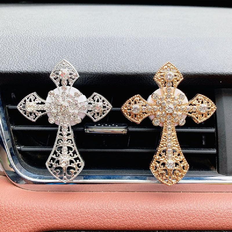 1pc Car Air Vent Aromatherapy Clip, Cross Studded Cute Car Outlet Decorative Perfume Fragrance Clip, With Scent Tablets Car Accessories Women