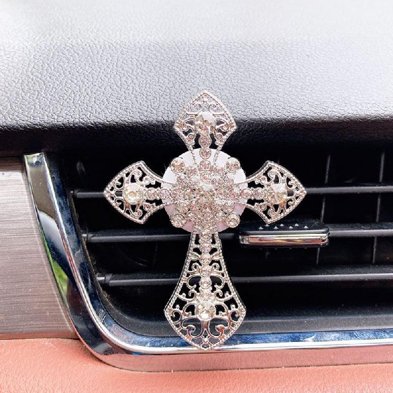 1pc Car Air Vent Aromatherapy Clip, Cross Studded Cute Car Outlet Decorative Perfume Fragrance Clip, With Scent Tablets Car Accessories Women