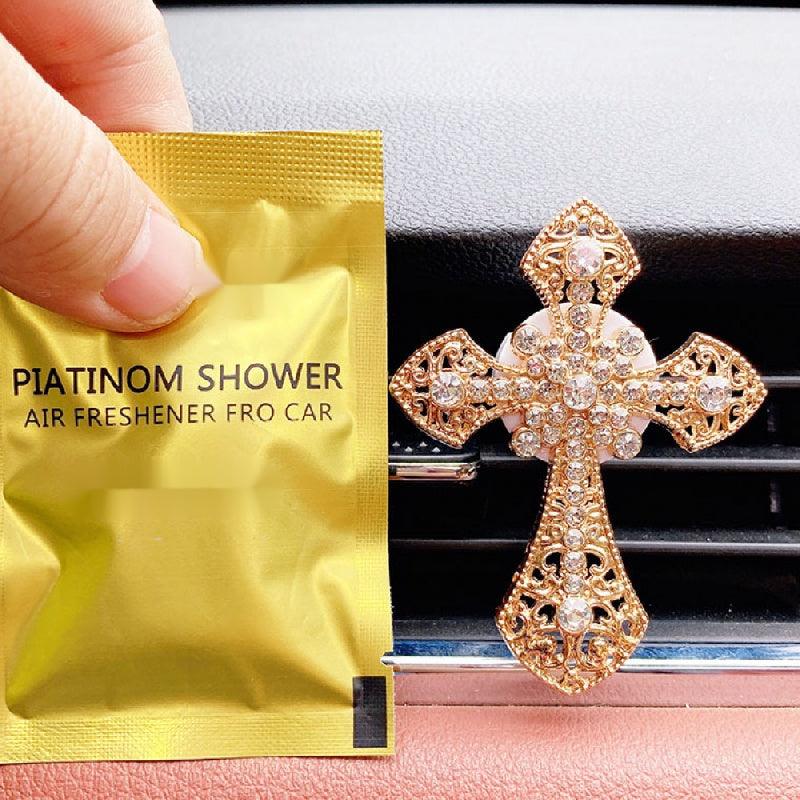 1pc Car Air Vent Aromatherapy Clip, Cross Studded Cute Car Outlet Decorative Perfume Fragrance Clip, With Scent Tablets Car Accessories Women