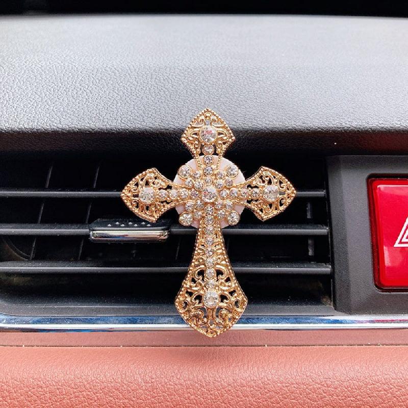 1pc Car Air Vent Aromatherapy Clip, Cross Studded Cute Car Outlet Decorative Perfume Fragrance Clip, With Scent Tablets Car Accessories Women