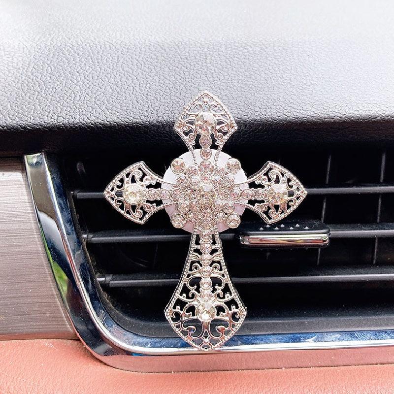 1pc Car Air Vent Aromatherapy Clip, Cross Studded Cute Car Outlet Decorative Perfume Fragrance Clip, With Scent Tablets Car Accessories Women