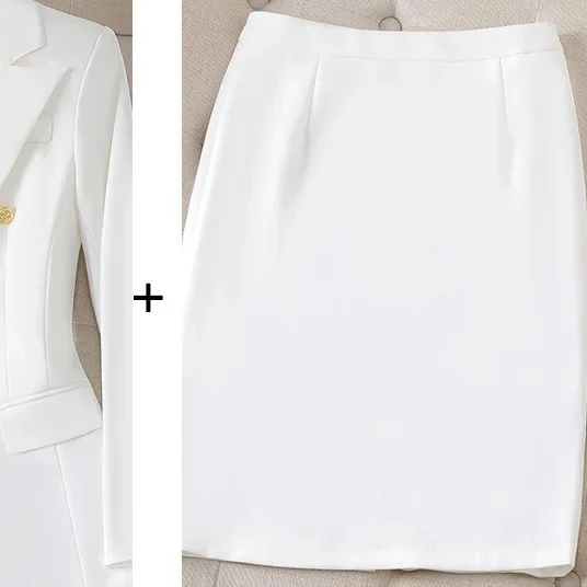 White Women's Double Breasted Business Suit – Western-Style Long Trousers Set for High-End Work Occasions