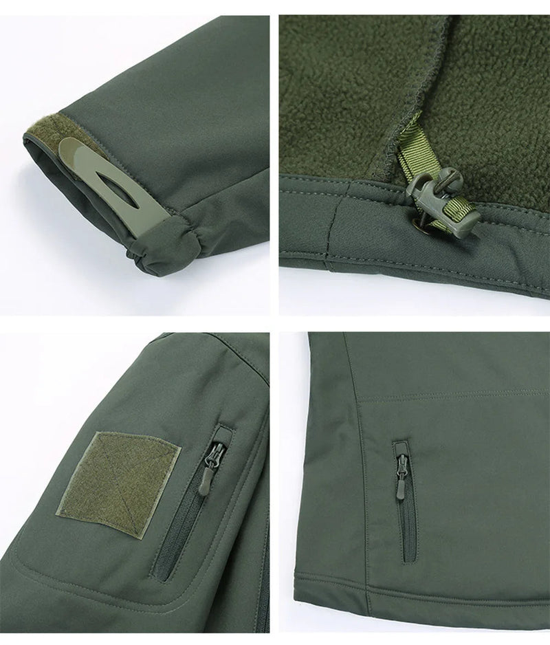 Tactical Military Shark Skin Jacket – Waterproof Softshell Combat Bomber Coat with Hood for Outdoor, Hiking, or Army Gear