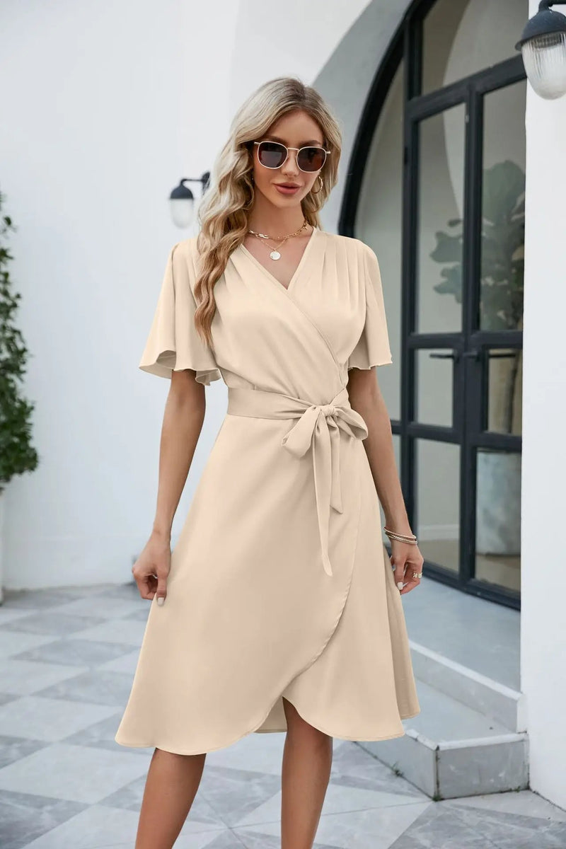 V-Neck Summer Midi Sundress – Slim A-Line Beach Dress with Flattering Fit, Breezy Splits & Feminine Vibes