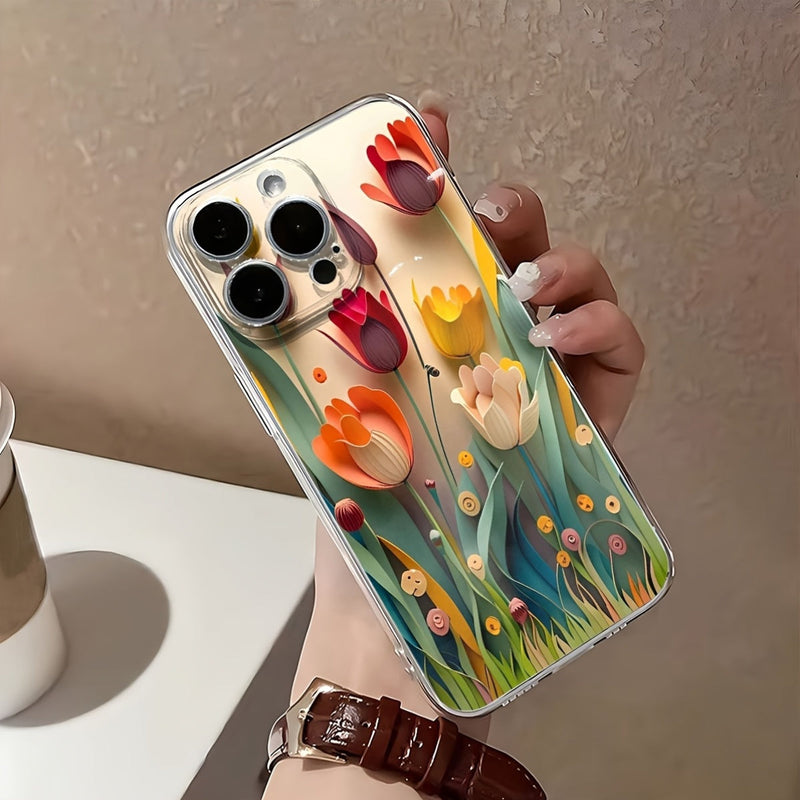 Artistic Floral Transparent iPhone Case – 3D  Elegant Flower Design with Shock Protection for iPhone
