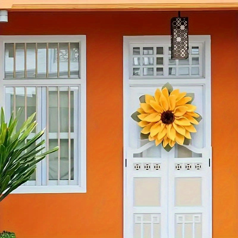 Vibrant Yellow Sunflower Fabric Wreath – Spring & Summer Door Charm for Weddings, Lei Day, Mother’s Day, or Holiday Celebration Décor