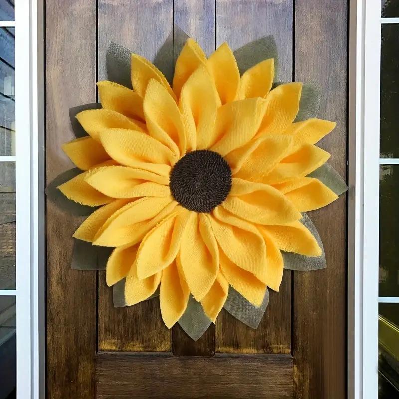 Vibrant Yellow Sunflower Fabric Wreath – Spring & Summer Door Charm for Weddings, Lei Day, Mother’s Day, or Holiday Celebration Décor